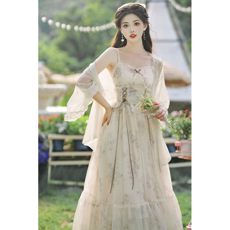 Everyday light Lolita French court style super fairy gentle suspender chiffon dress, sweet princess on the run.