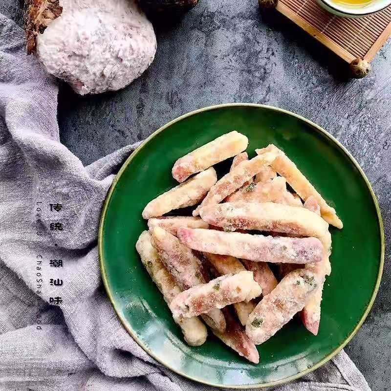 Chaoshan specialty, onion, taro, crispy bulk shredded taro, three-flavored sweet potato fries, purple fries, sweet potato strips   潮汕特产葱香芋头条香酥散装芋丝反沙三味反砂番薯条紫薯条地瓜条