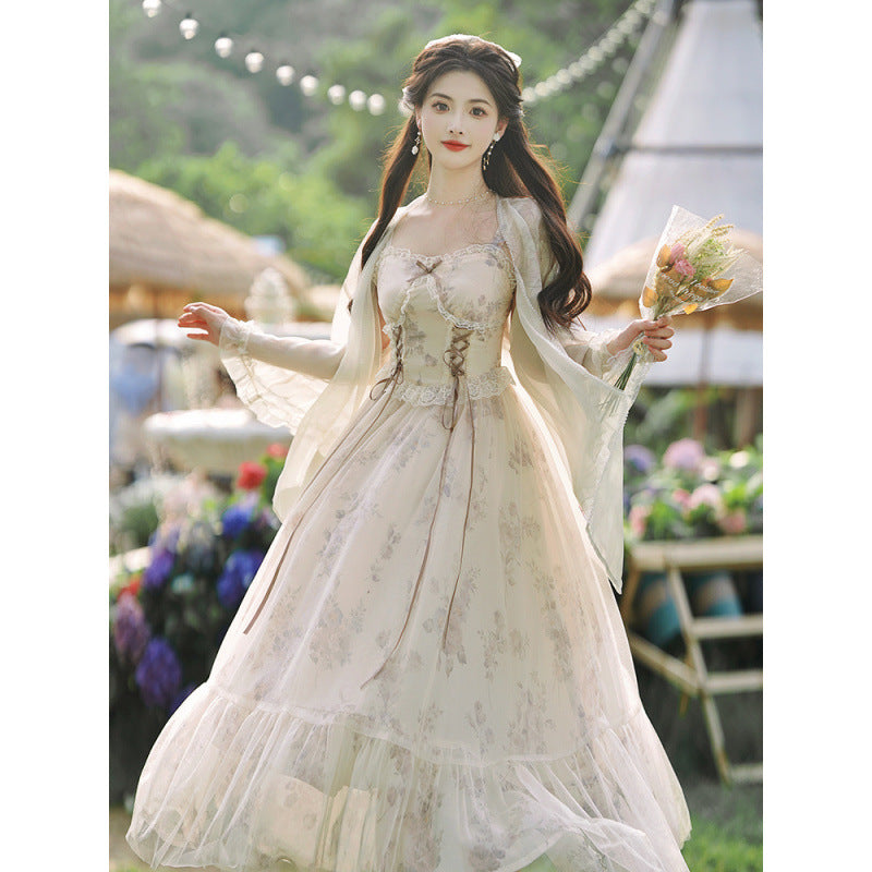 Everyday light Lolita French court style super fairy gentle suspender chiffon dress, sweet princess on the run.