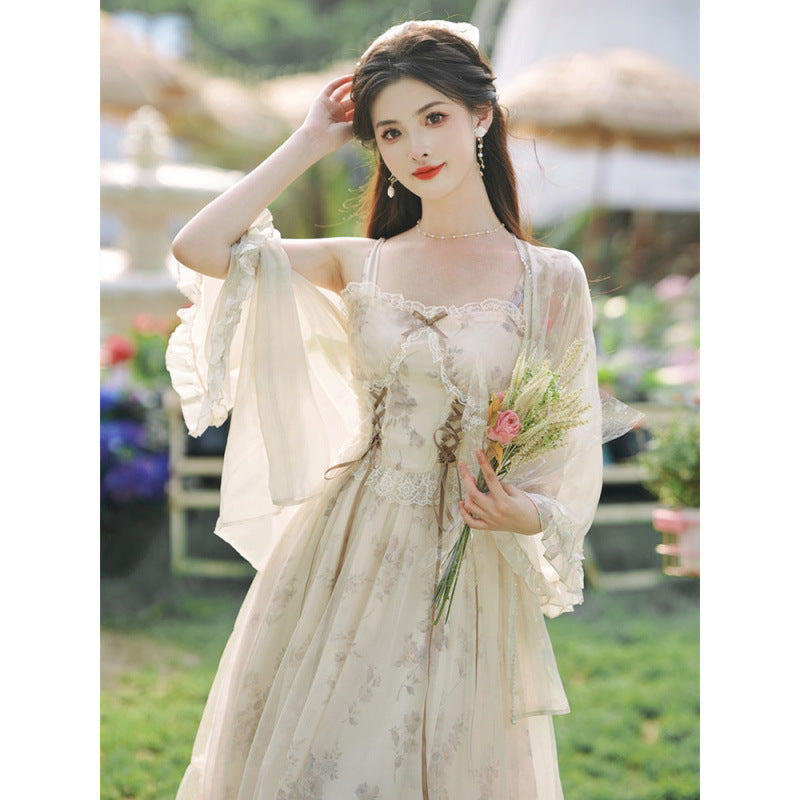 Everyday light Lolita French court style super fairy gentle suspender chiffon dress, sweet princess on the run.