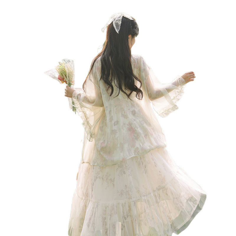 Everyday light Lolita French court style super fairy gentle suspender chiffon dress, sweet princess on the run.